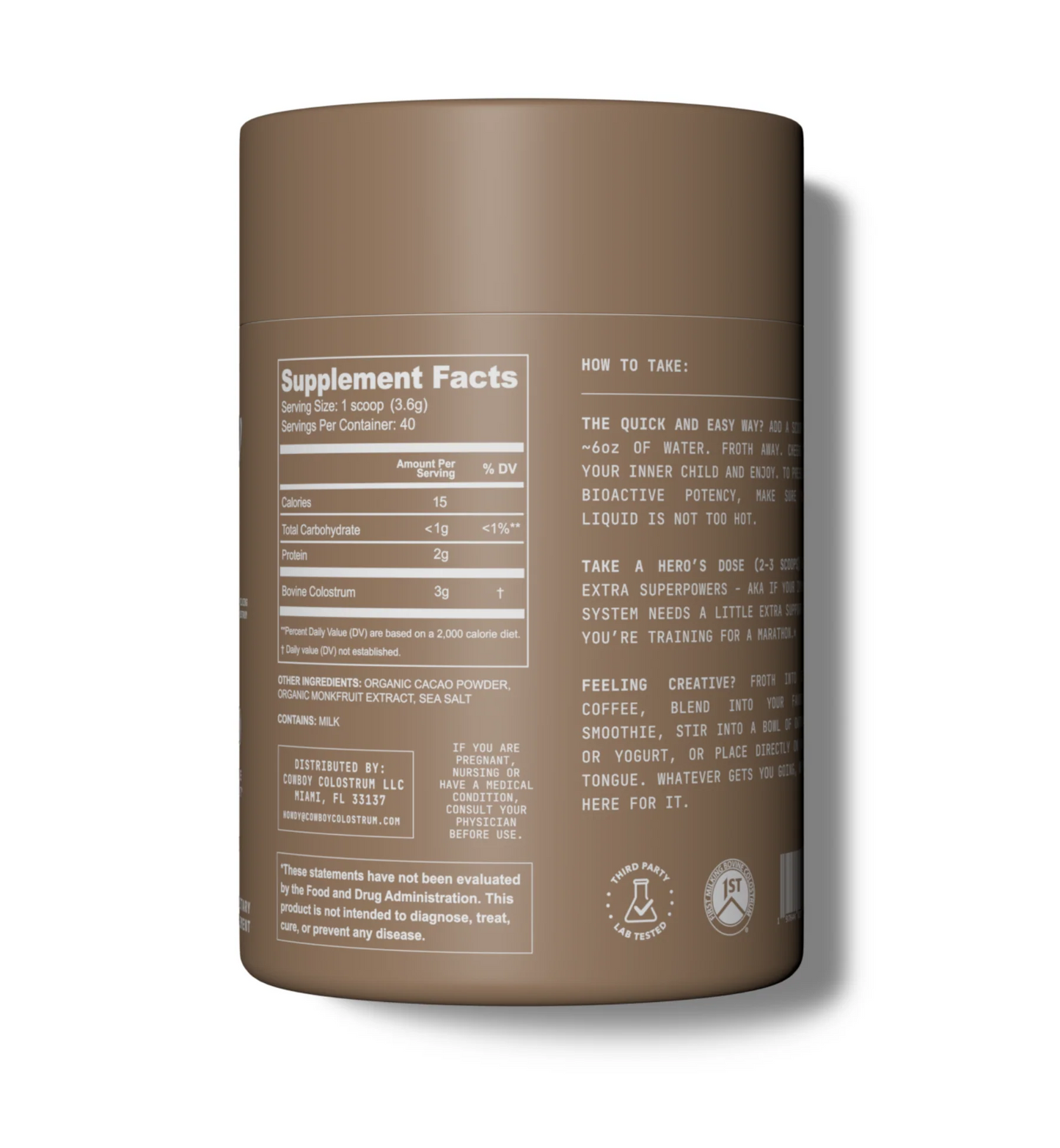 COWBOY COLOSTRUM Powder - Bovine Colostrum Powder for Women & Men - First Day Milking Whole Colostrum - Grass Fed Colostrum Supplement for Gut Health, Immunity, Skin & Hair (Chocolate,)