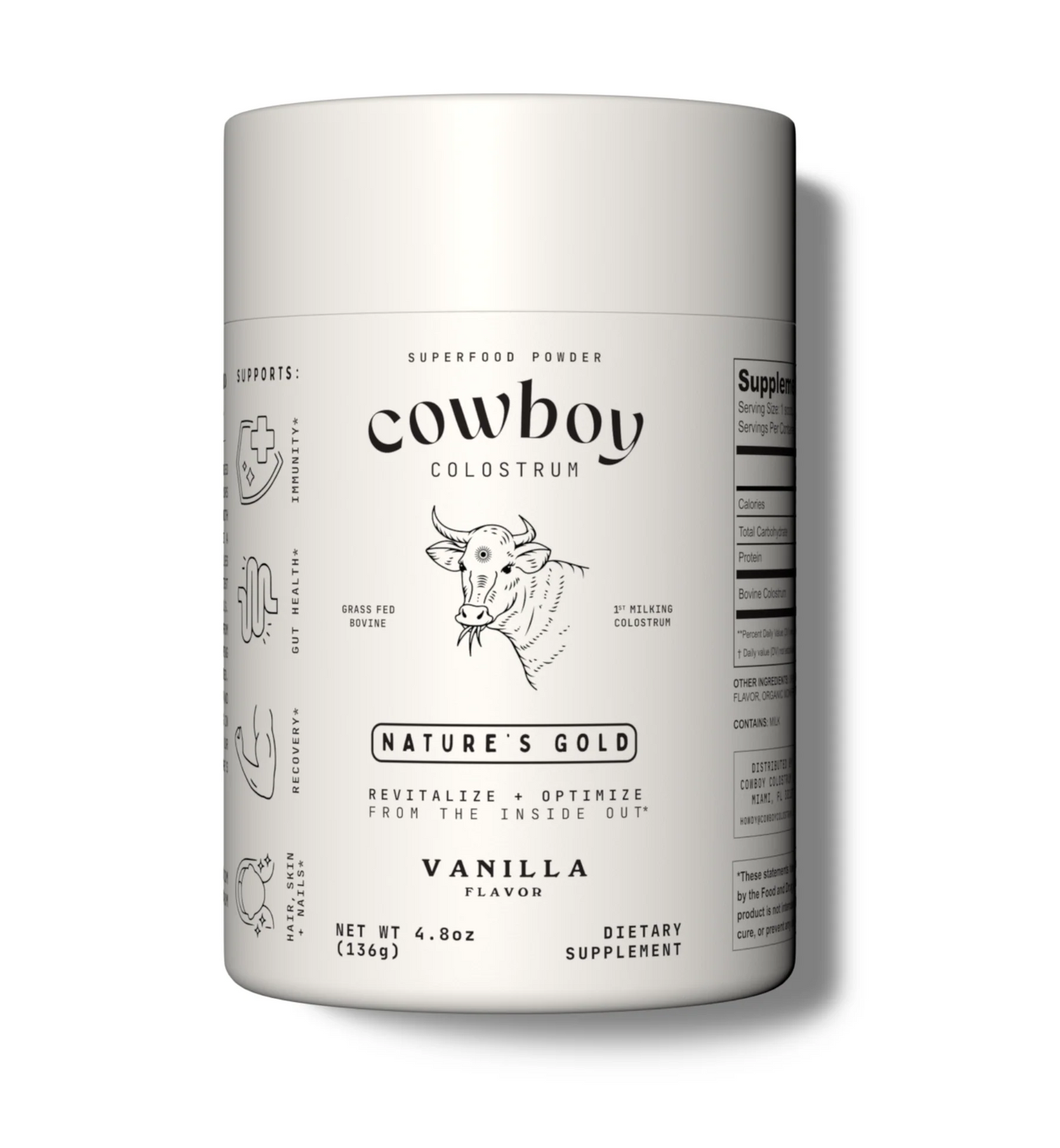 Cowboy Colostrum Powder - Bovine Colostrum Powder for Women & Men - First Day Milking Whole Colostrum - Grass Fed Colostrum Supplement for Gut Health, Immunity, Skin & Hair (Vanilla )